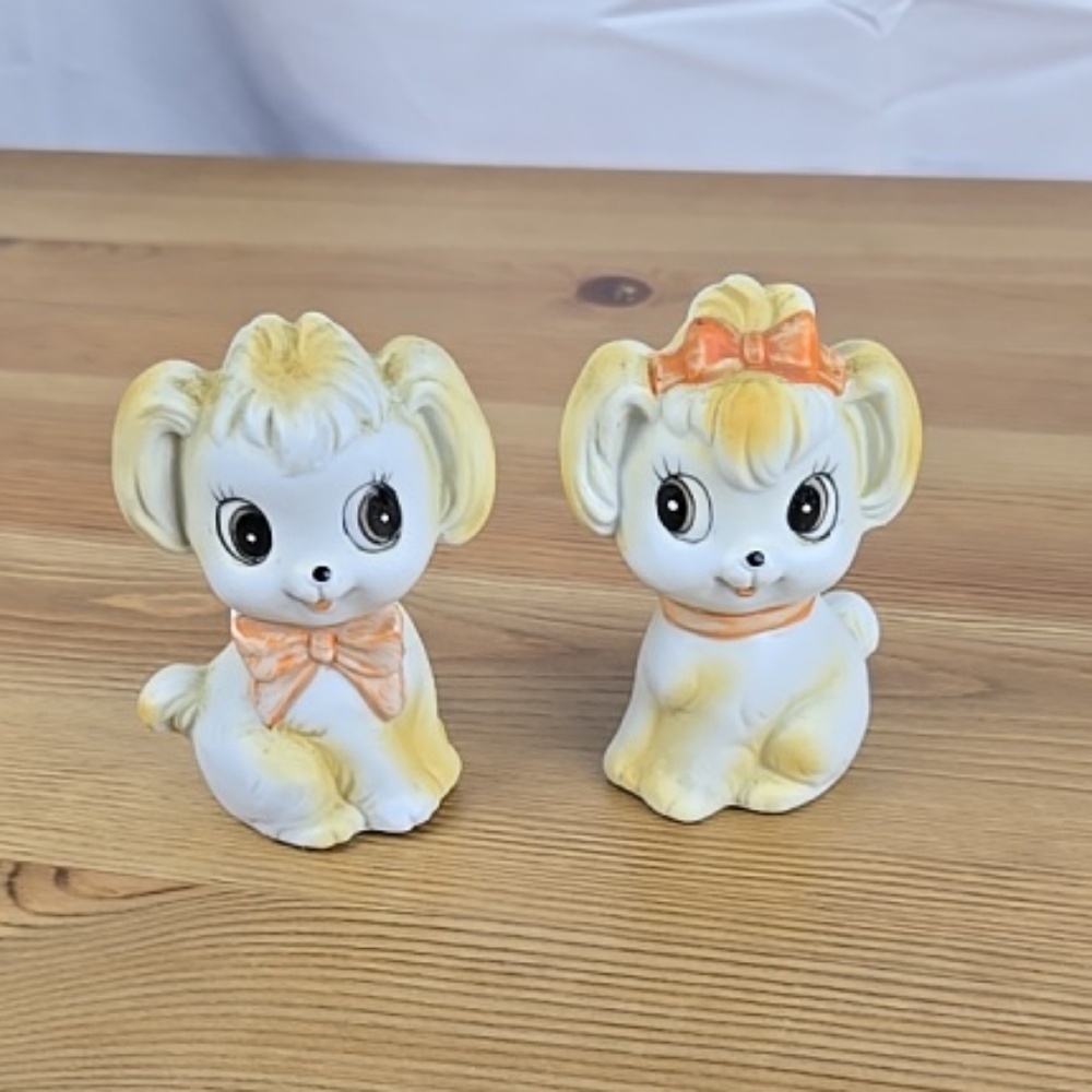Vintage Ceramic Puppy Figurines with Bows